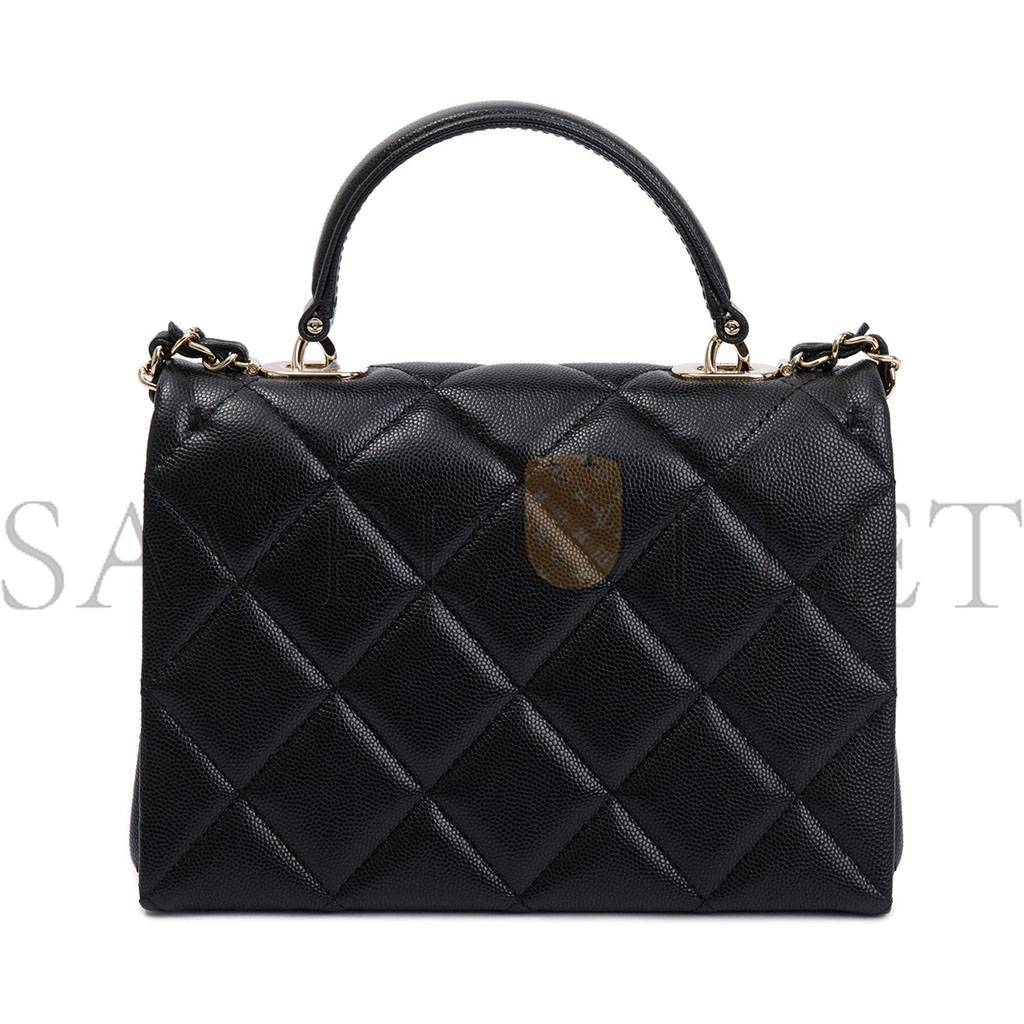 Ch*el master black quilted caviar leather kelly top handle flap bag (21*16*9.5cm)